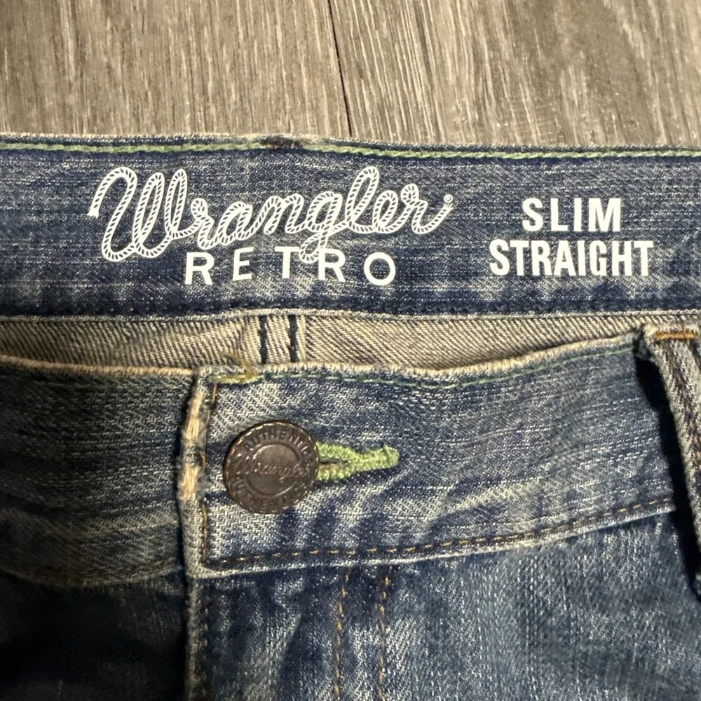 Wrangler Retro Jeans Mens 38x32 Blue Denim Slim Straight Western Workwear